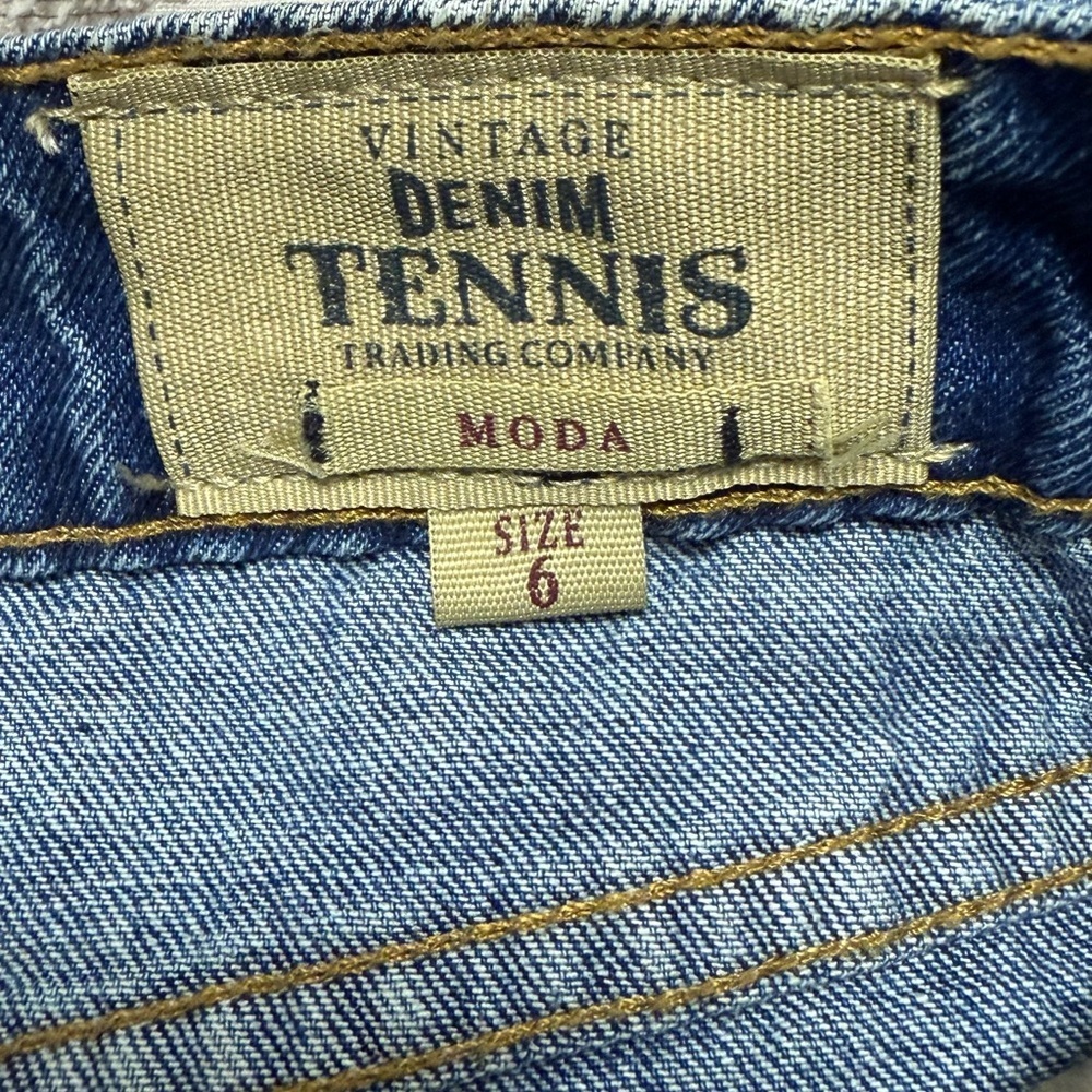 Vintage Tennis Blue Denim Jeans with Brown Leather Patch - Picture 6 of 7